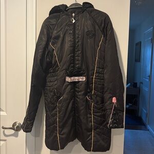 Cold Weather Baby Phat Y2K Cozy Winter  Black Quilted Jacket Faux Fur Hood 2X